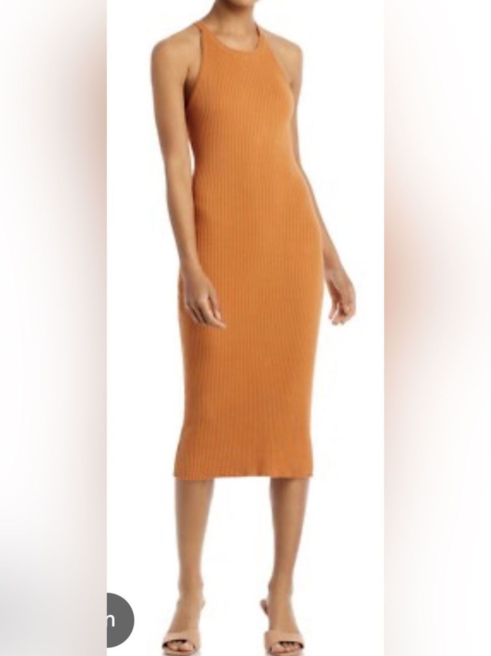 Line & Dot Ribbed Sleeveless Midi Dress in Burnt Orange
